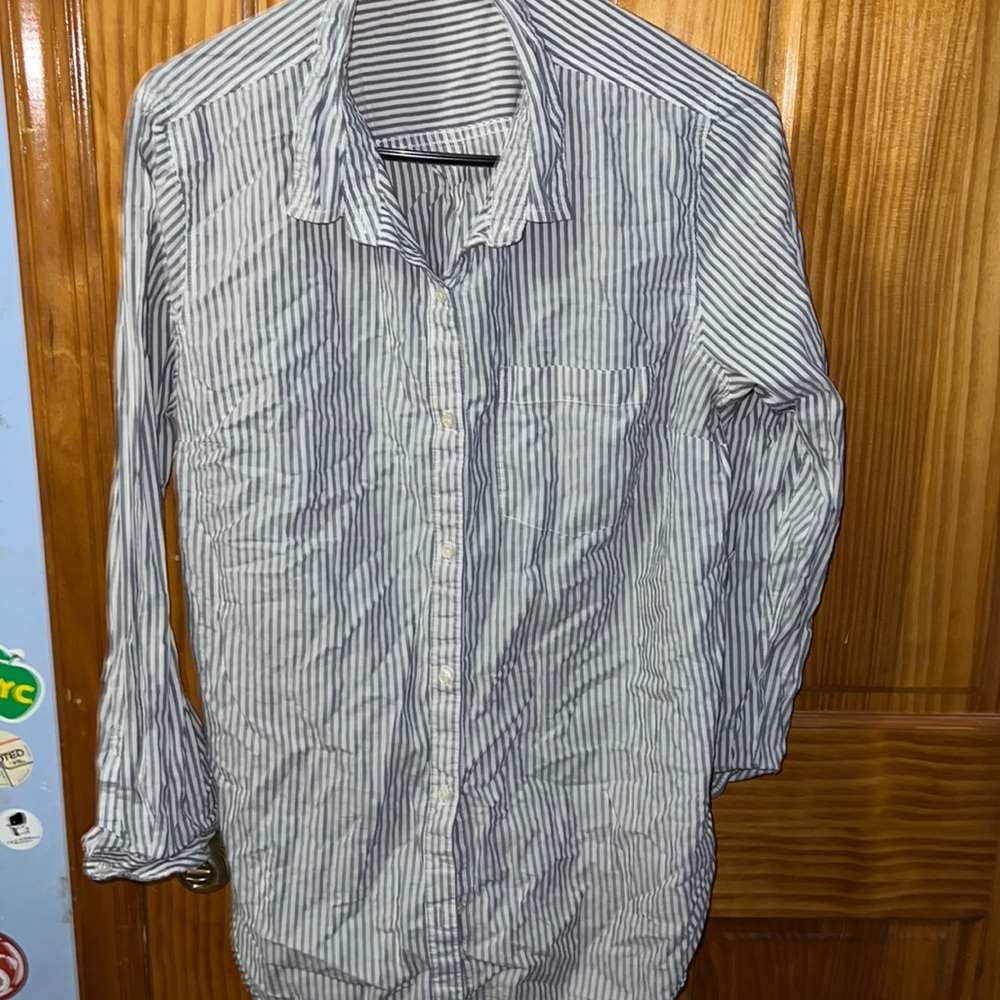 Old Navy Button Down Shirt White with Navy Stripes Size XL